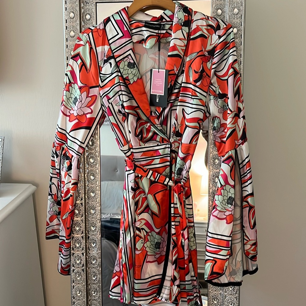 MULTI COLOR MINI SATEEN KIMONO DRESS